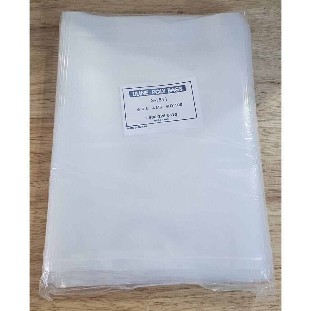 100 Uline S-1511 4 Mil 6"x8" Clear Poly Bags Sleeves NEW